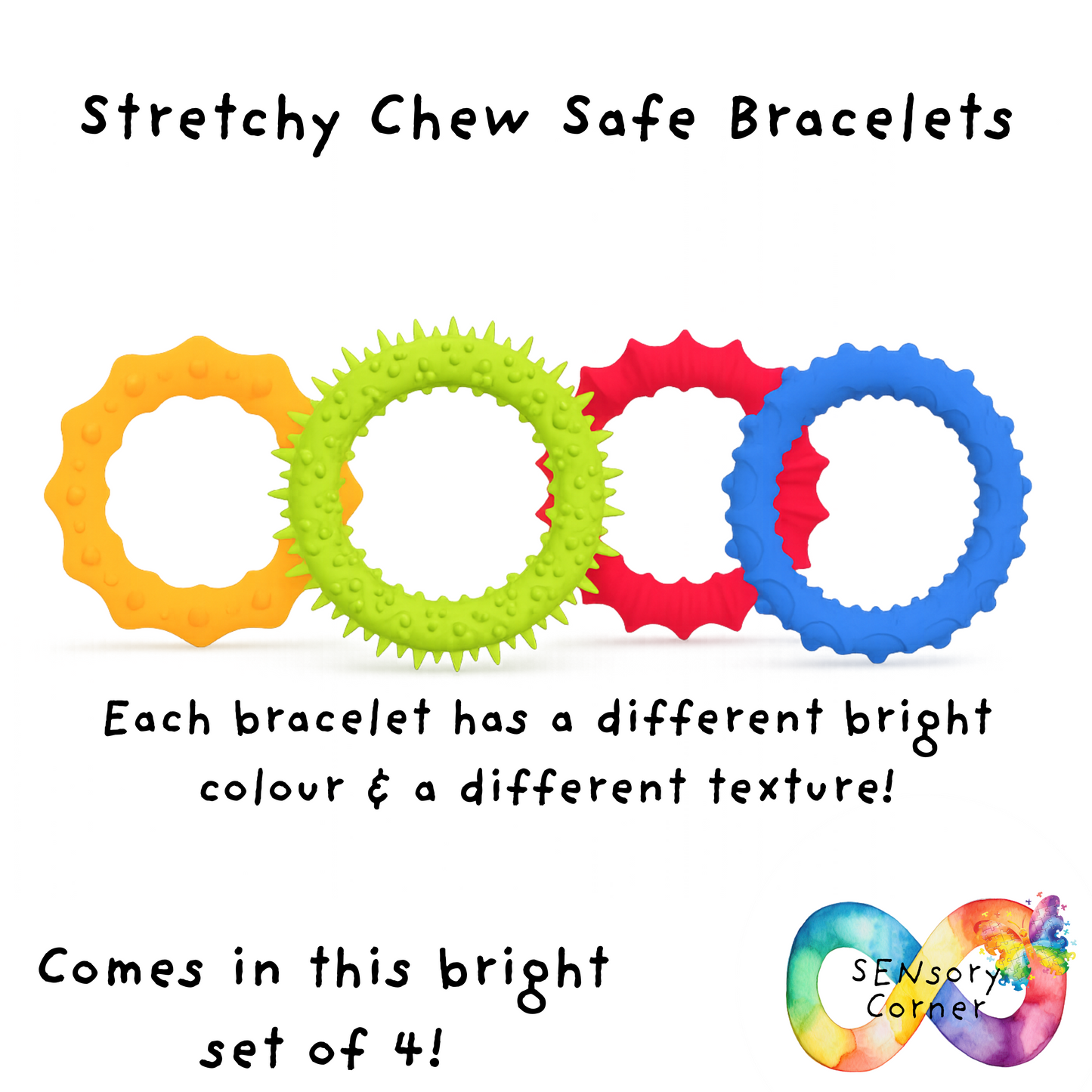 Set Of 4 Stretchy Chew Safe Bracelets